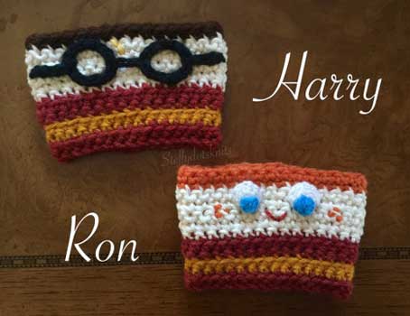 Mug and cup cozies inspired by Harry Potter and Ron Weasley
