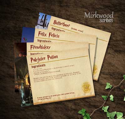 Cards with recipes inspired by Harry Potter's magical world