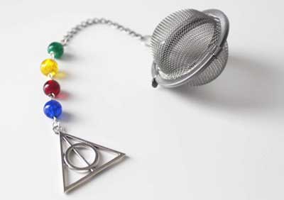 Tea infuser for loose tea leaves inspired by Harry Potter and the Deathly Hallows symbol