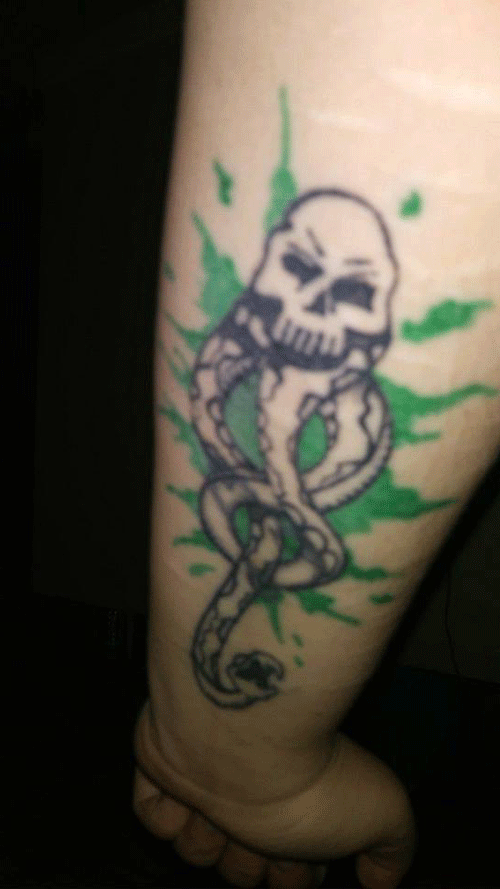 Dark Mark tattoo like the ones Death Eaters in Harry Potter have. #hp #harrypotter #harrypotterfan #darkmark #deatheater #tattoo