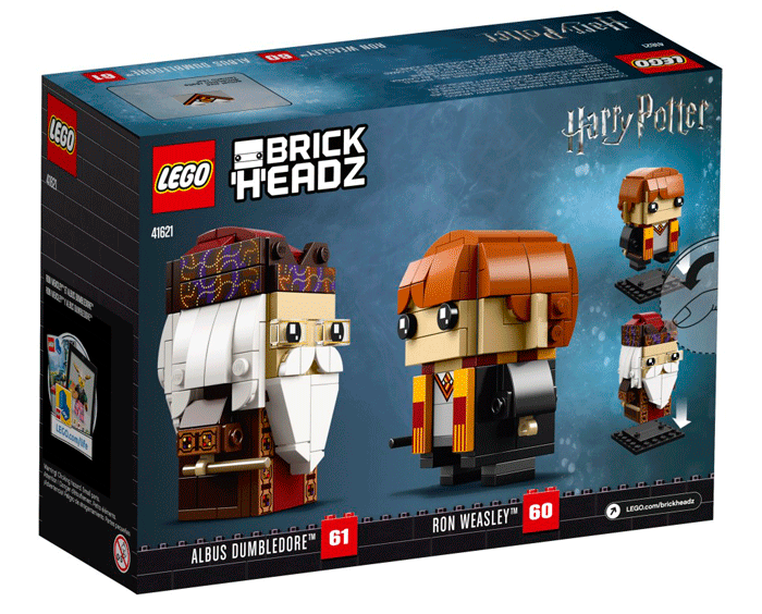 Back cover for the LEGO Brickheadz of Ron Weasley and Albus Dumbledore. #hp #harrypotter #potterhead #lego #brickheadz