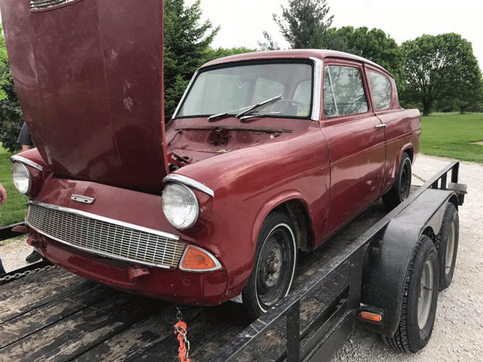 The renovation of the vintage Ford Anglia has begun