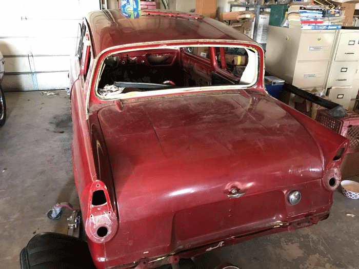 The renovation of the vintage Ford Anglia has begun