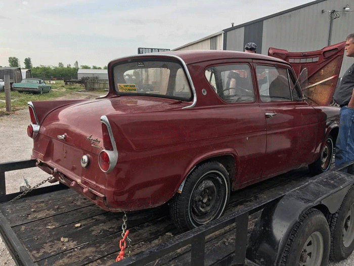 The renovation of the vintage Ford Anglia has begun