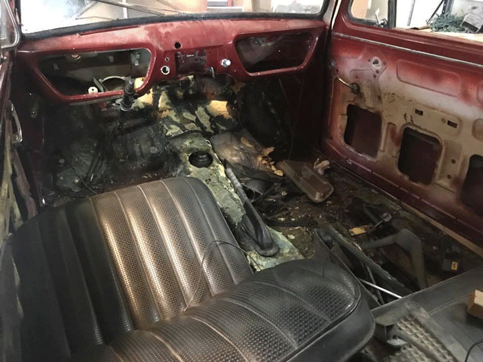 The renovation of the vintage Ford Anglia has begun