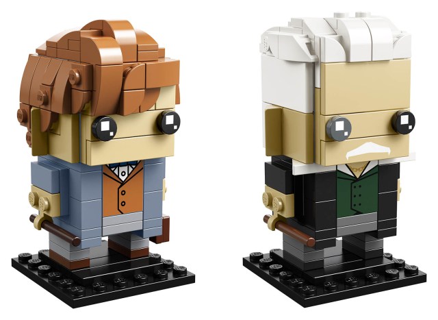 Brickheadz version of LEGO Newt Scamander and Gellert Grindelwald.