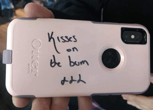 Tom autographed Vanessa's cell phone case with, 