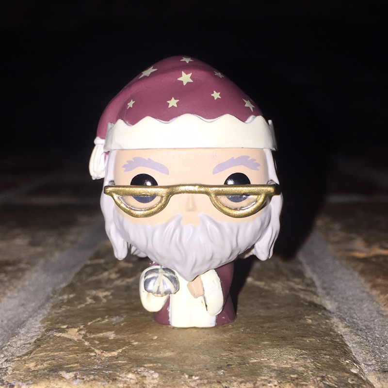 Albus Dumbledore dressed in a Christmas robe