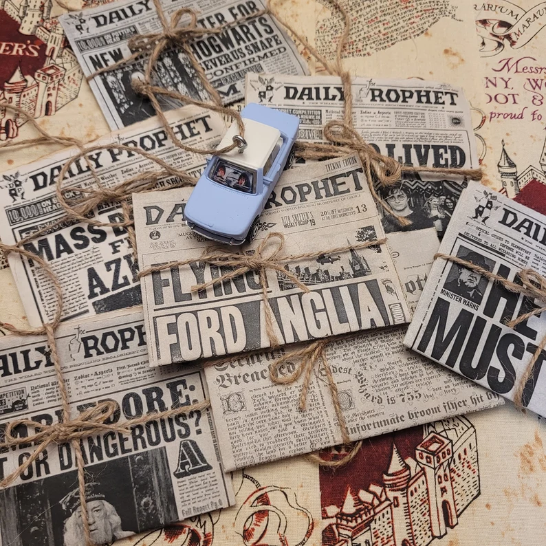 Collection of several different Daily Prophet Christmas ornaments