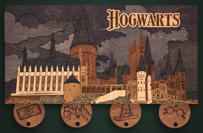 Key holder shaped like Hogwarts Castle with key rings under it